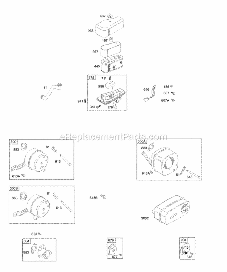 Muffler Air Cleaner Diagram and Parts List for 287707-0116-01  Briggs and Stratton Engine